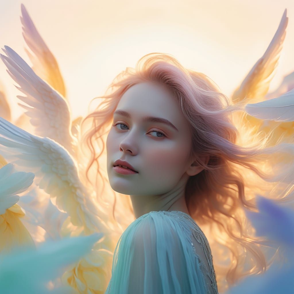 Serene Angelic Gathering in Soft Cinematic Style