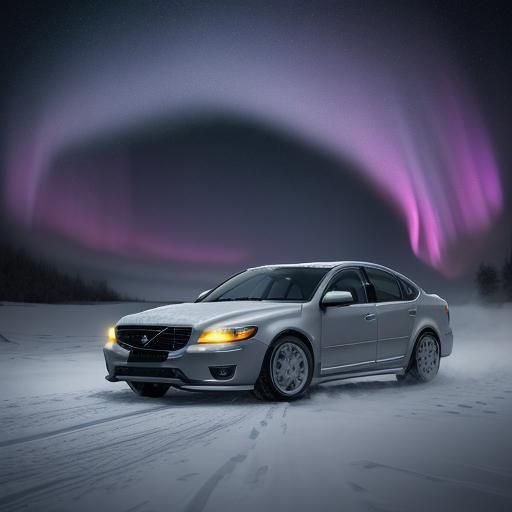 Volvo S80 Snow Drifting Under Aurora Borealis