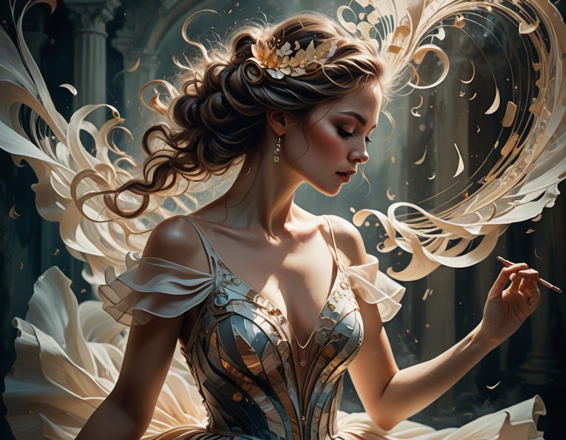 Surreal Dancer in Oil Paint with Piano Keys