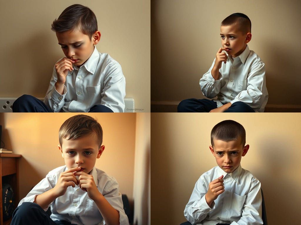 Young Orthodox Jewish Boy in Thoughtful Repose