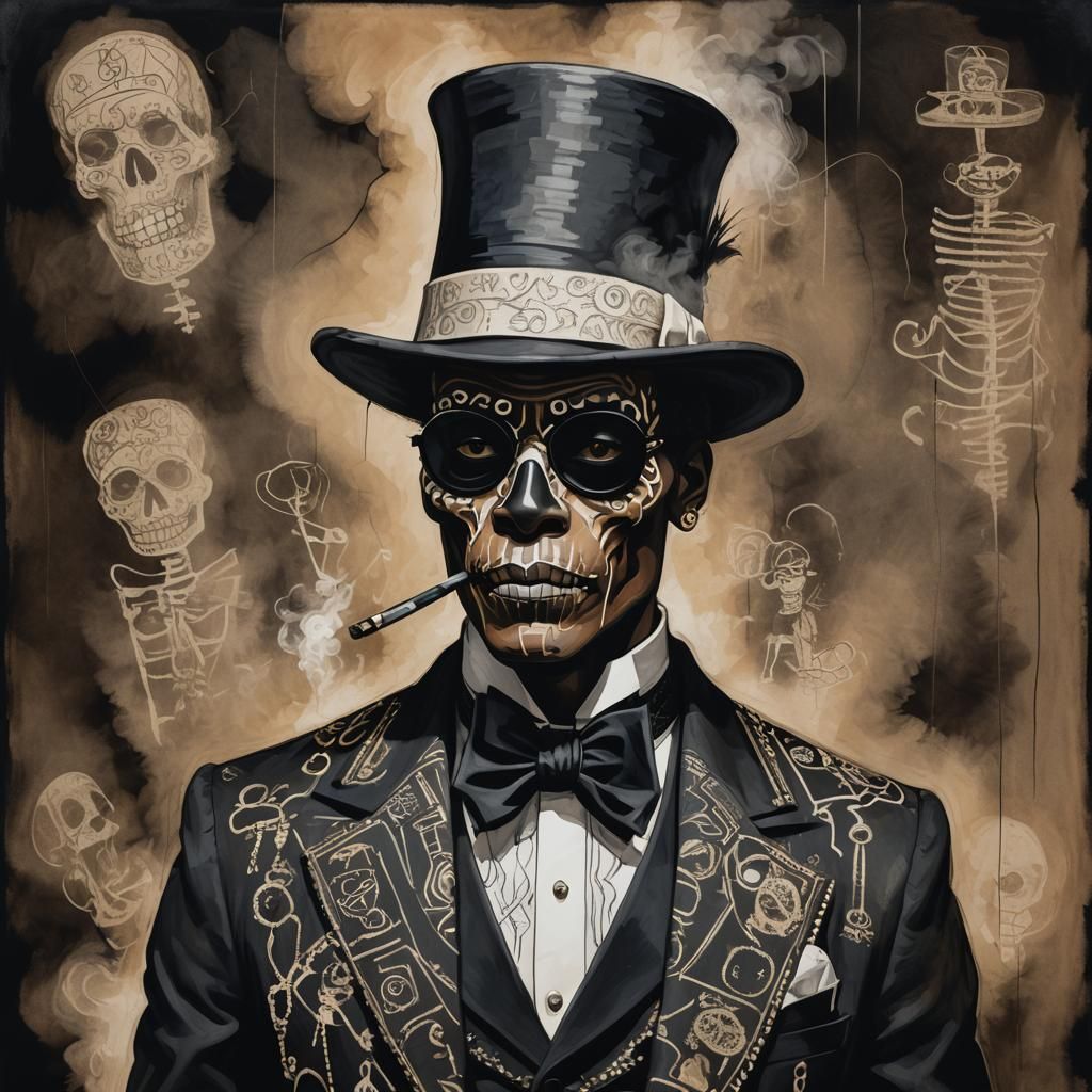 Baron Samedi Portrait in Basquiat-Bearden Style