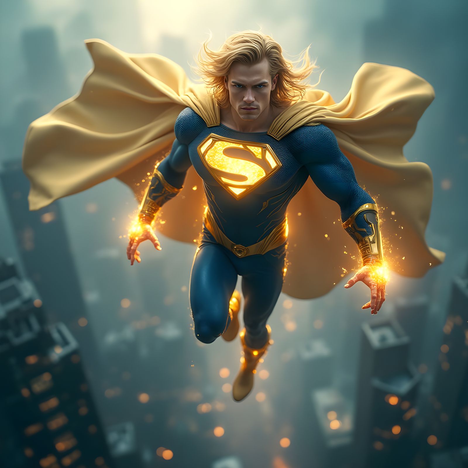 Godlike Superhero in Cinematic Film Still