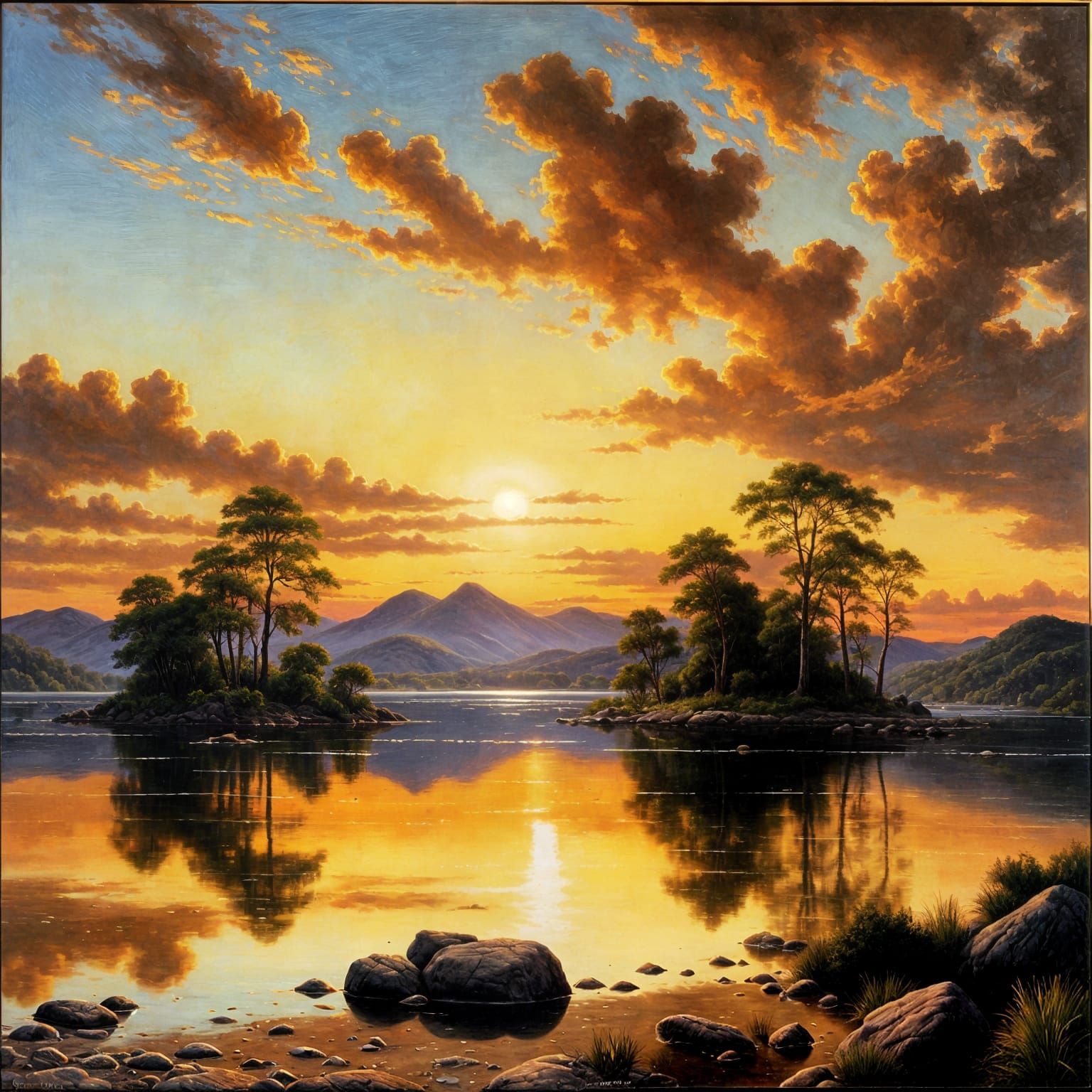 Golden Hour Seascape: Hudson River School Oil Painting