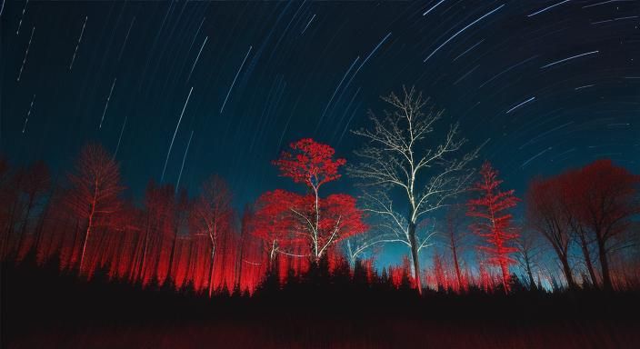 Crimson Forest: Star Trails in Time Lapse
