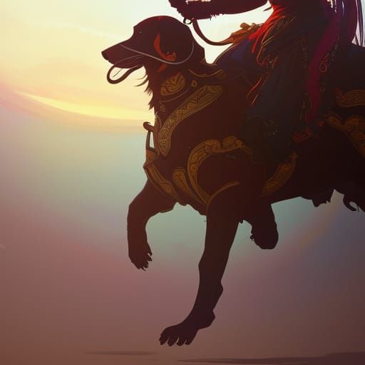 Woman Rides Giant Labrador into Sunset