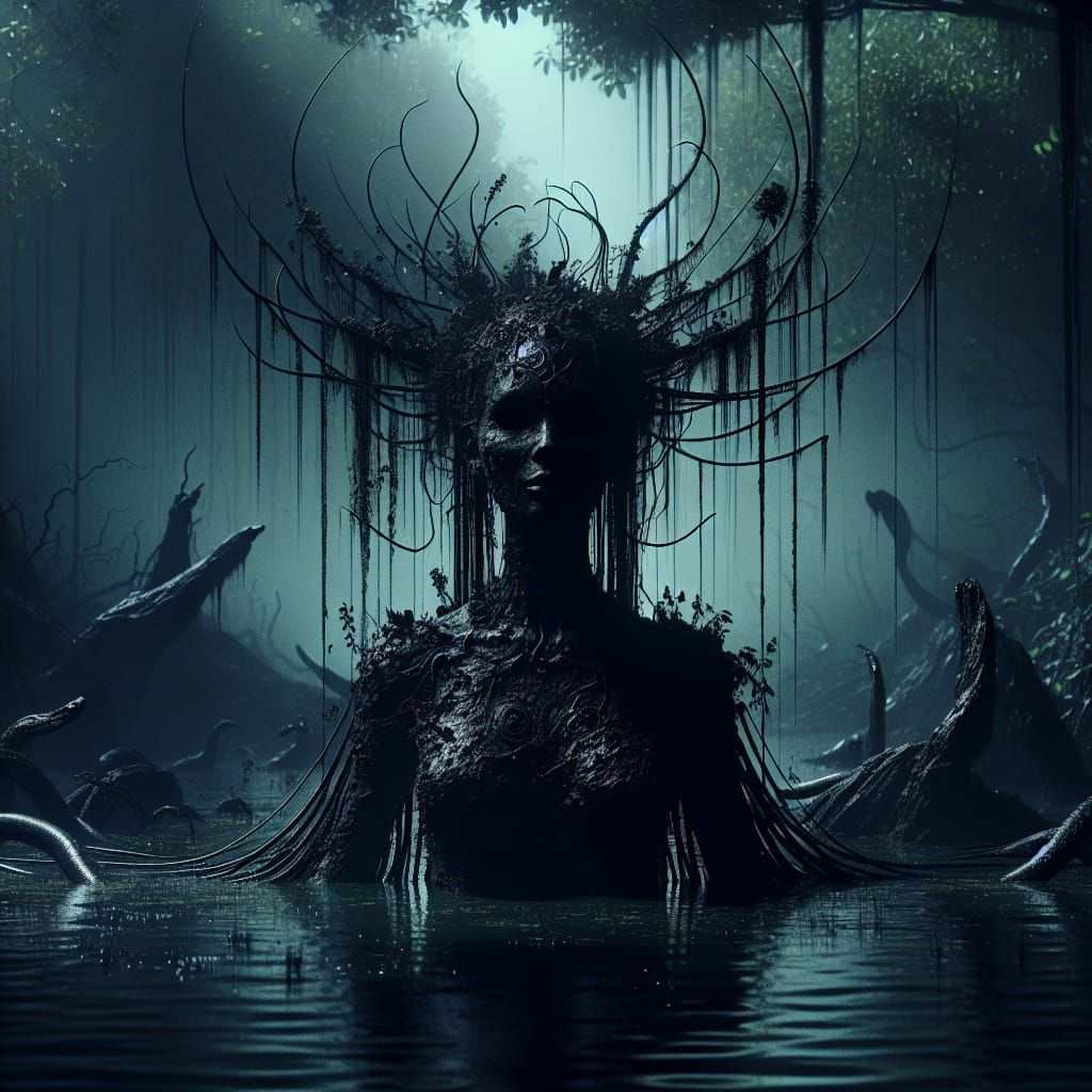Eerie Swamp Fairy Portrait in Dark Art Style