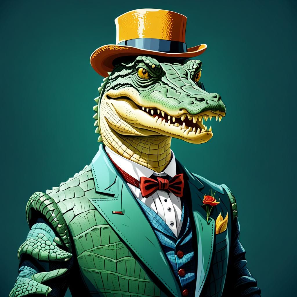 Gentleman Crocodile in Abstract Art Style