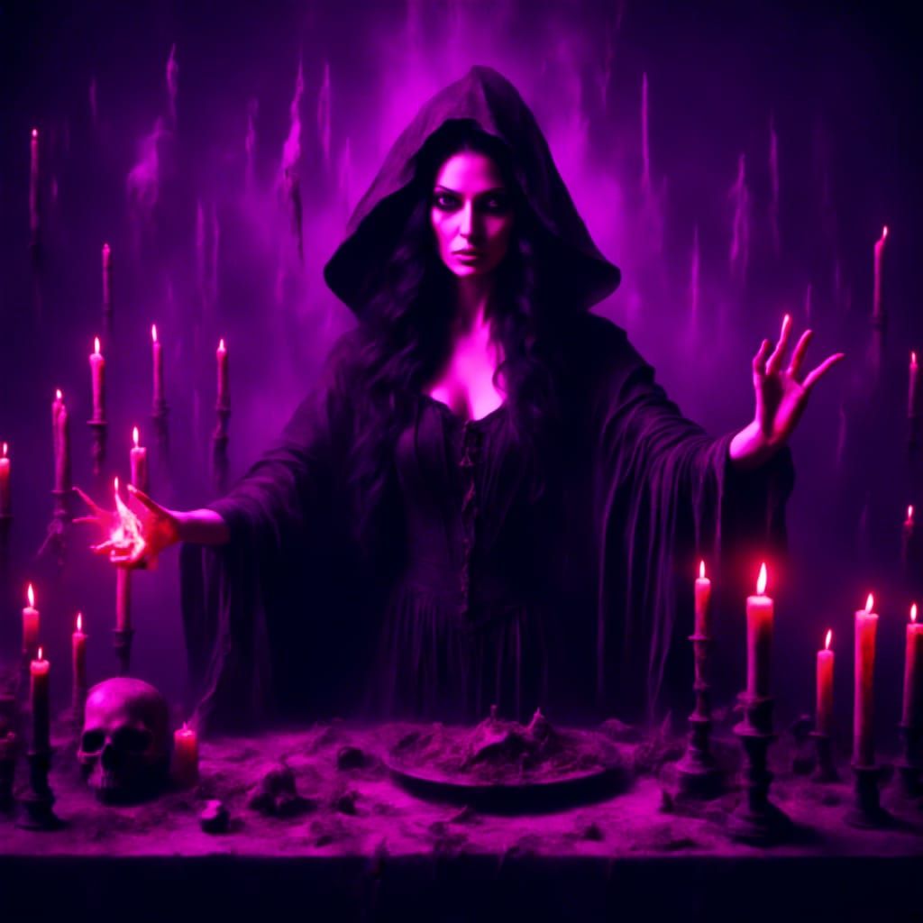 Terrifying Witch Conjuring Dark Magic Spell