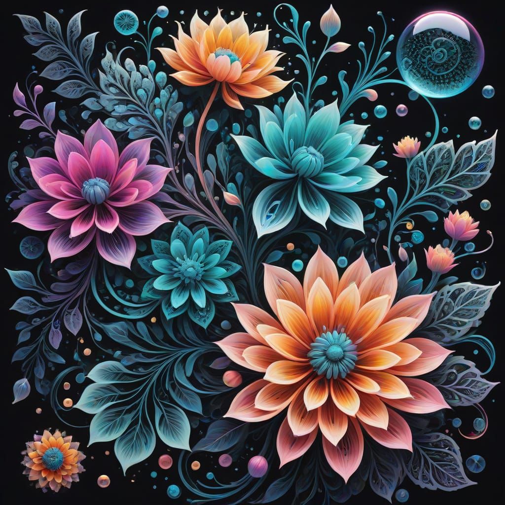 Fractural Floral Numeral in Neon Futurism