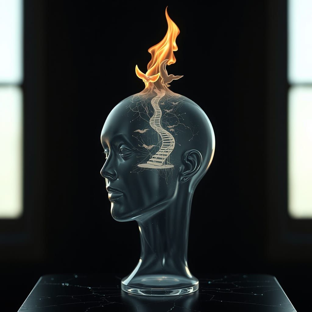 Ethereal Glass Bust with Flame of Light