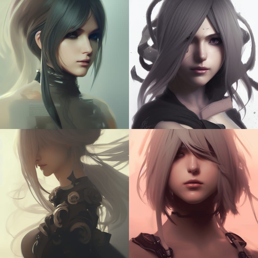 2B Nier Automata Portrait in Art Nouveau Style