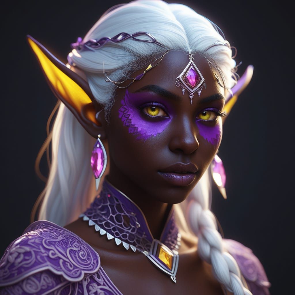 Dark Fantasy Elf Portrait with Pink Eyes