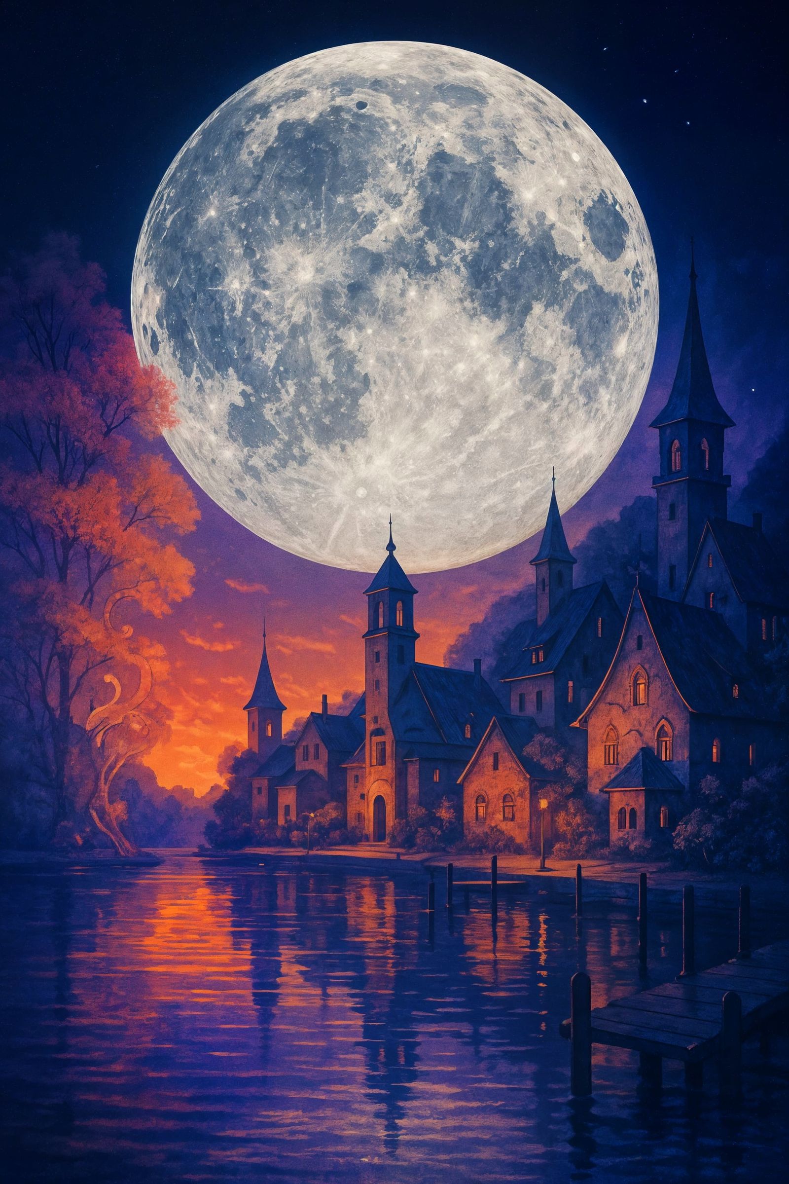 Vaporwave Moonlit Harbor Digital Artwork