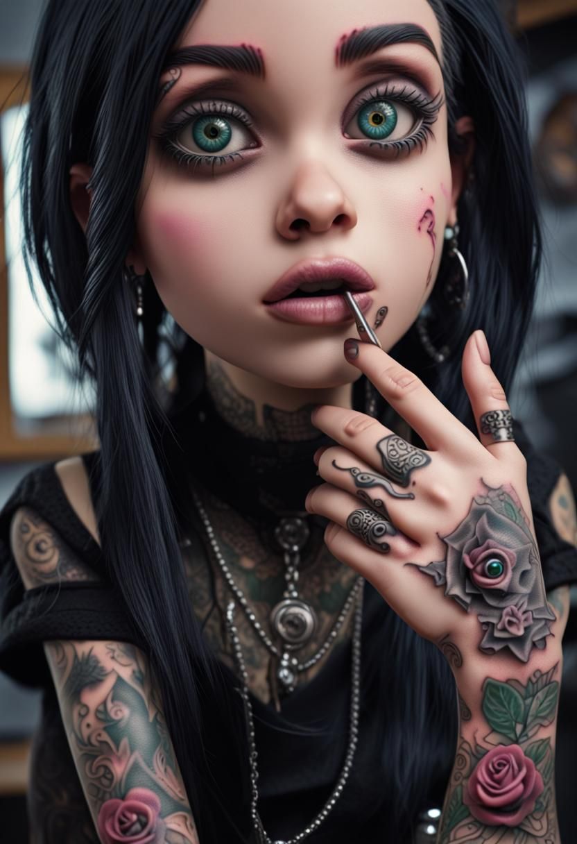 Gothic Bratz Doll with Tattoos and Piercings in 4K