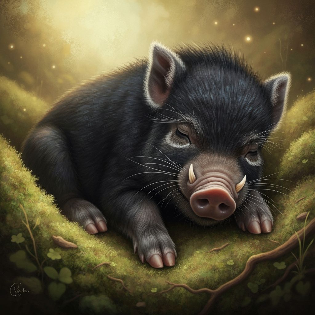 Adorable Boar Baby Sleeping, Digital Art
