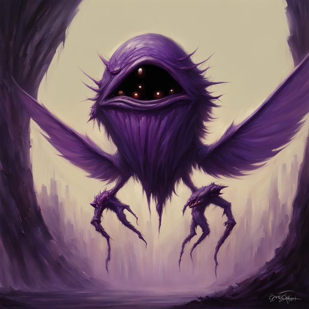 Surreal Flying Creature with One Eye and Purple Skin