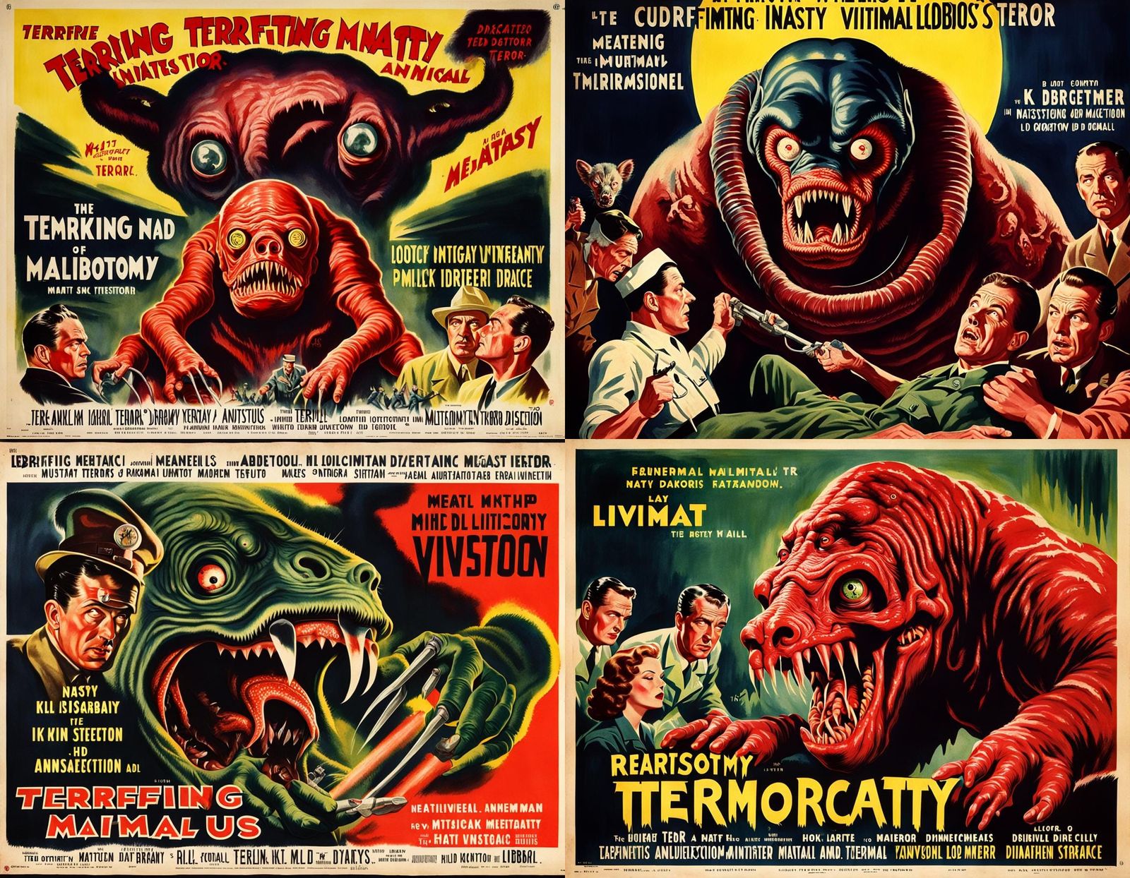 Terrifying Mutant Animal in 1940s Movie Poster Style