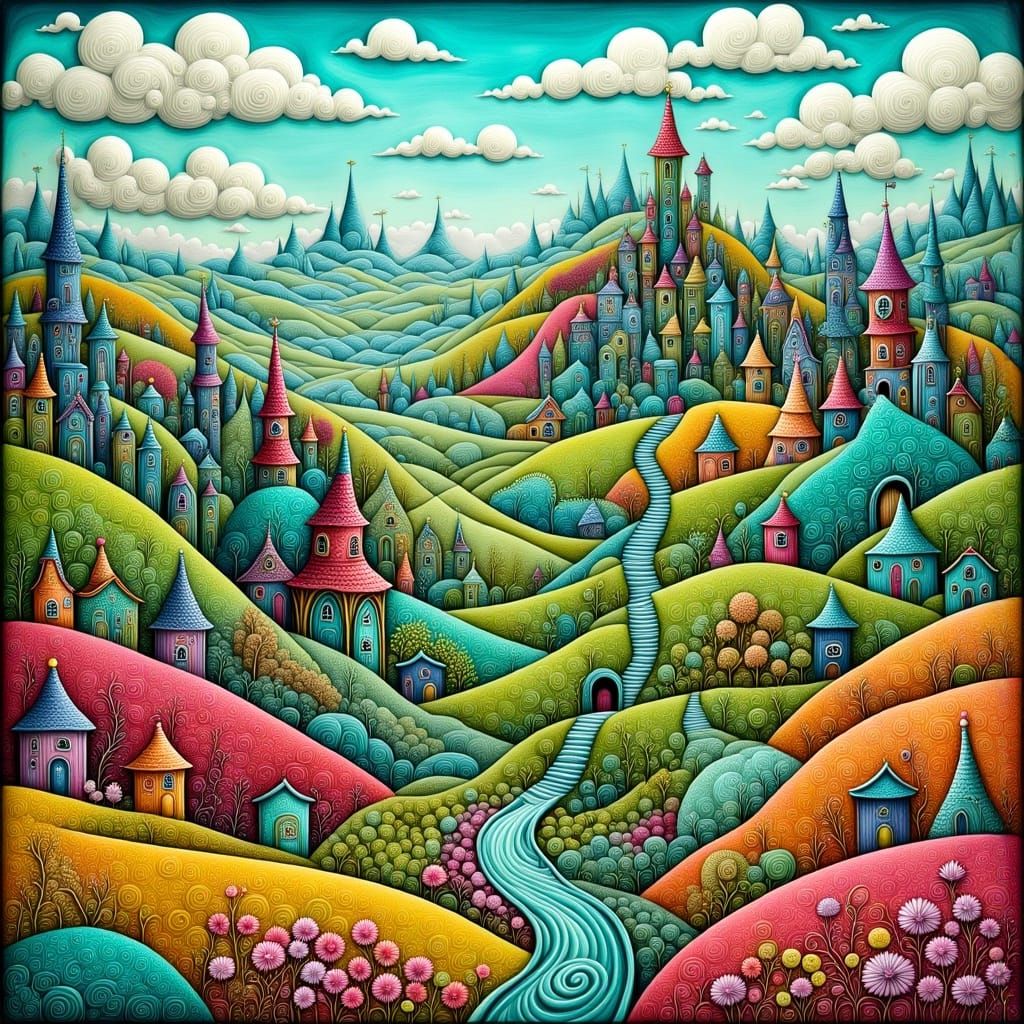 Miniature Pin Village in Whimsical Pointillist Style