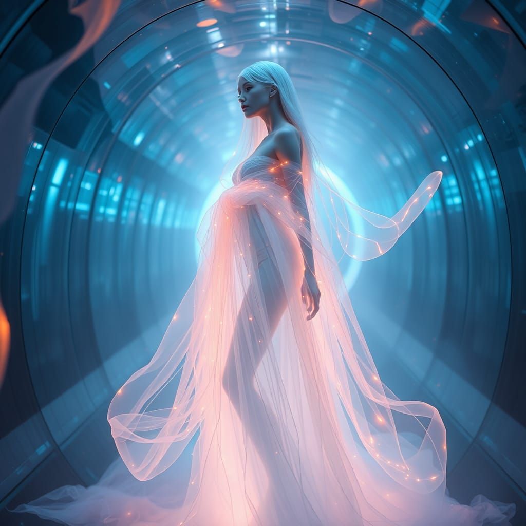 Ethereal Albino Woman in Iridescent Light