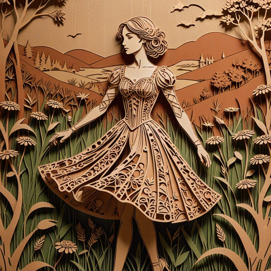 Papercut Art of a Danseuse in Terracotta Hues