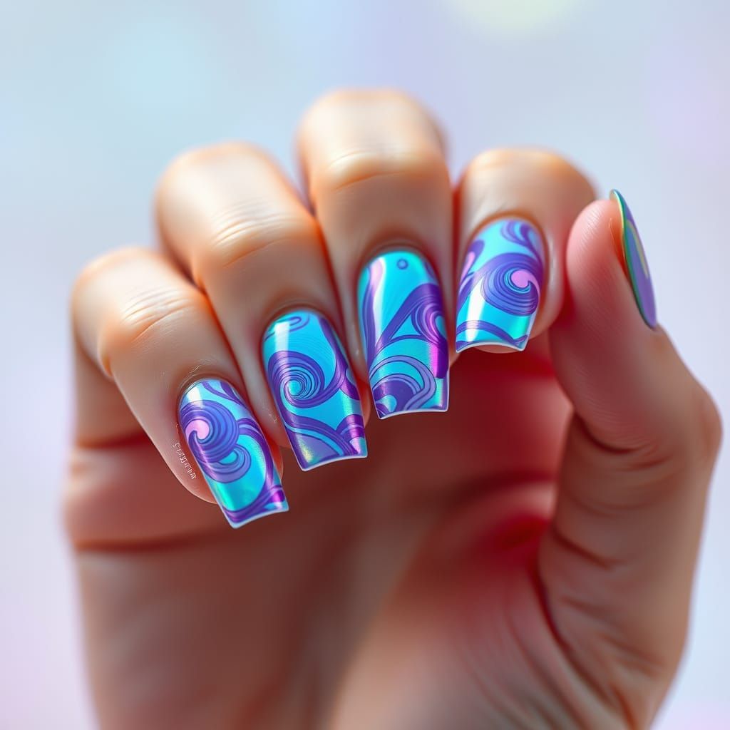 Shimmering Holo Nails in Pastel Dreamscape