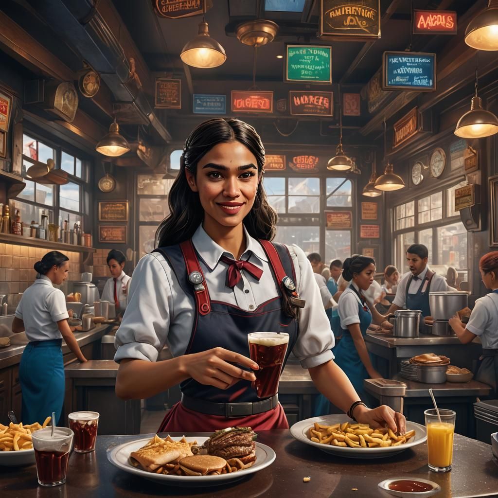Waitress Matte Painting in Fantasy Concept Art Style