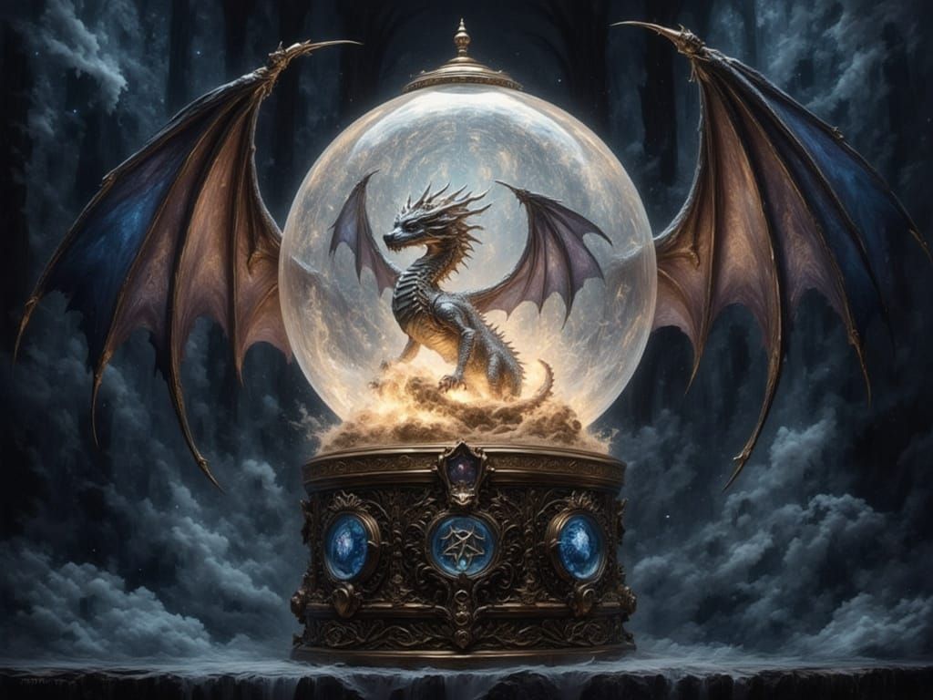 Dragon Within Glowing Crystal Ball on Celtic Stand