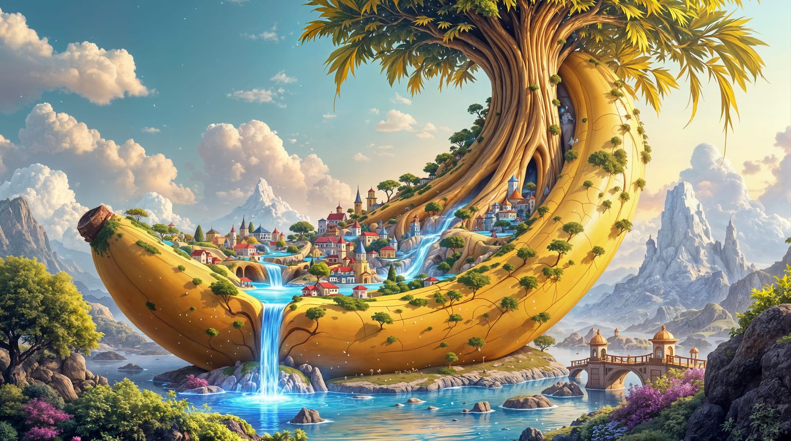 Surreal Banana Metropolis in Vibrant Colors