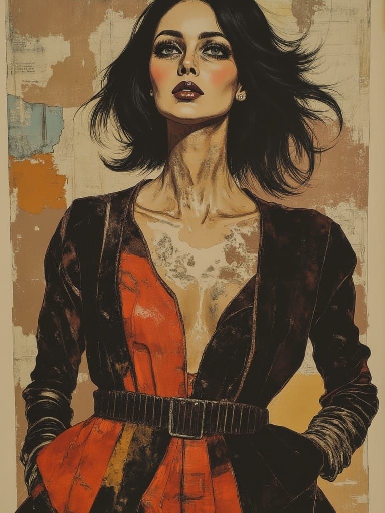 Magical Realism Fashion Sketch in Newspaper Print Style