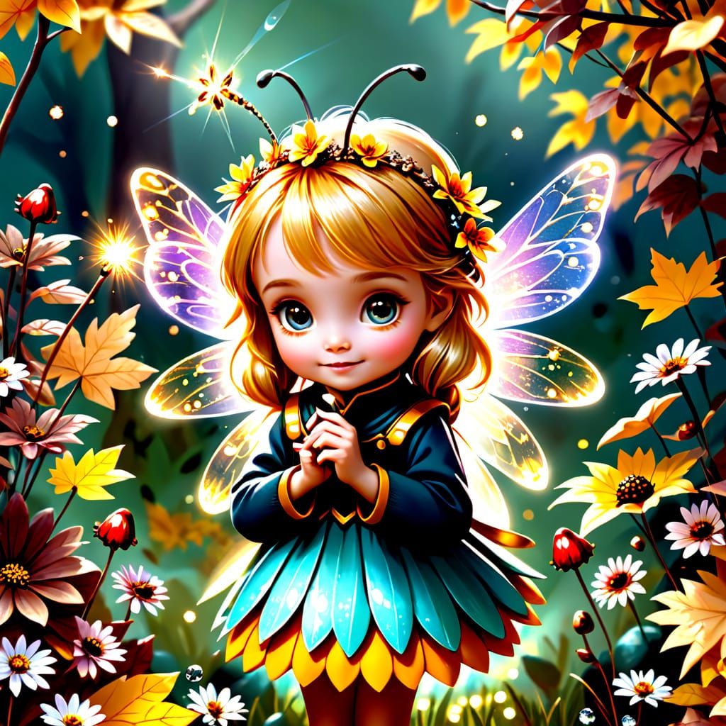 Enchanted Autumn Bee in Whimsical Garden