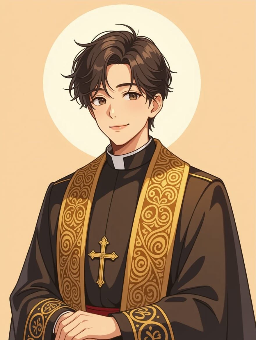 Semi-Realistic Anime Priest with Painterly Vibe