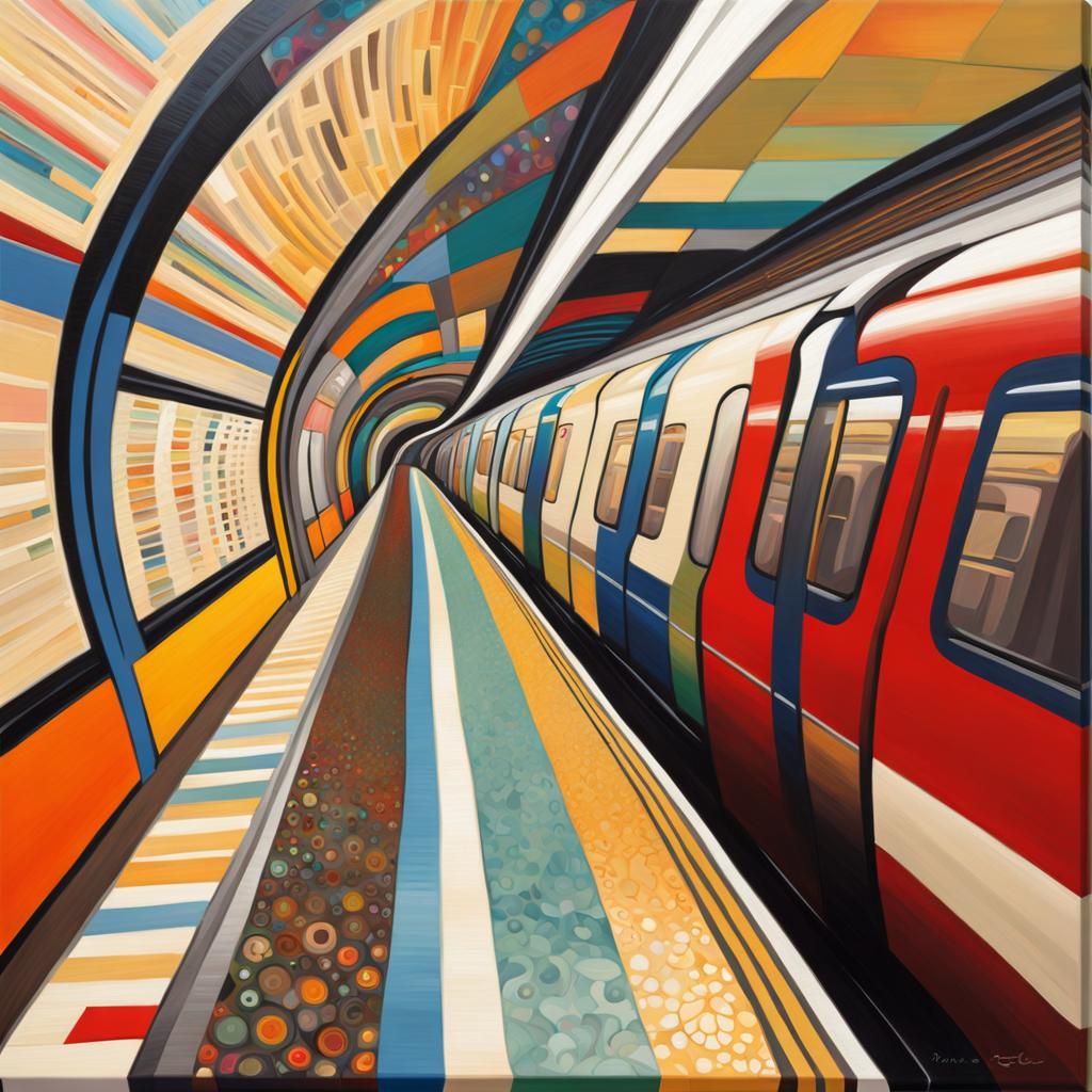 Abstract London Underground in Expressionist Oil Painting St...