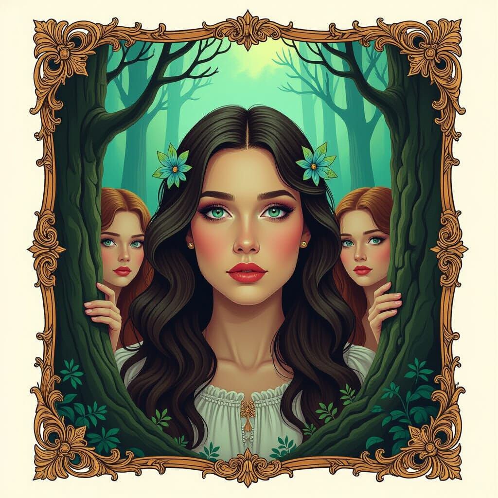 Eldritch Forest Wood Nymphs in Psychedelic Storybook Style