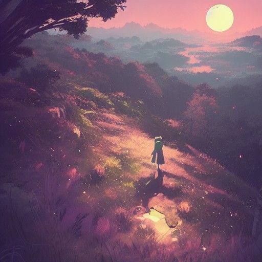 Romantic Cliffside Moonrise in Anime Style