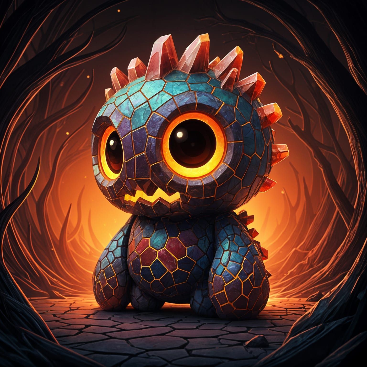 Vibrant Glass Monster in Sinister Terrain