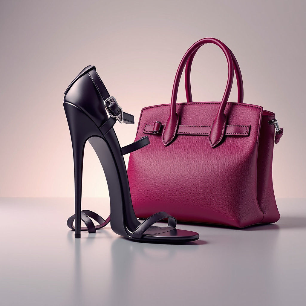 High Fashion Heel and Handbag in Matte Painting Style