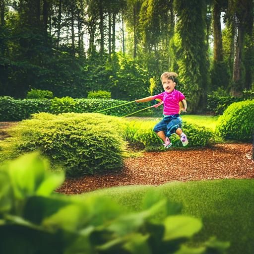 Children's Whimsical Garden Play in Magical Realism Style
