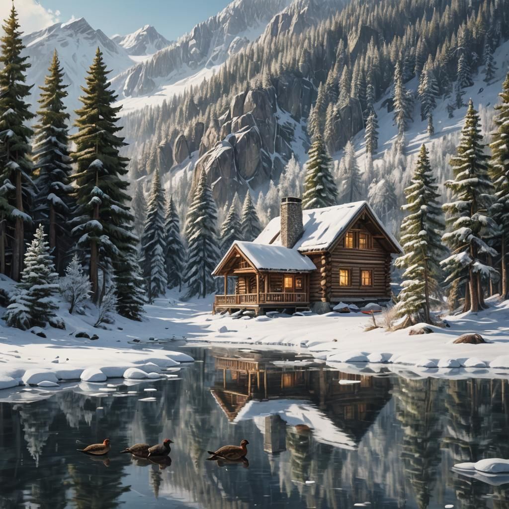 Secluded Log Cabin in Winter Wonderland