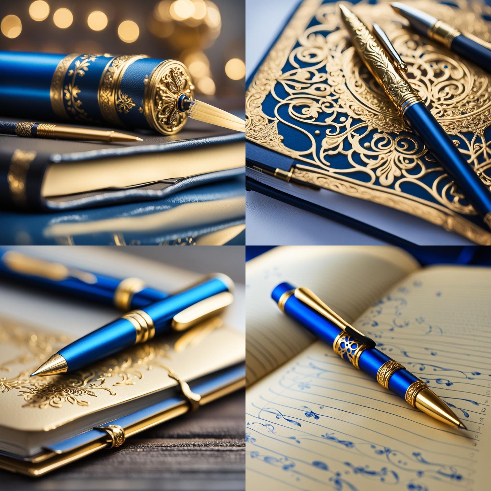 Metallic Blue Pen and Notebook Still Life