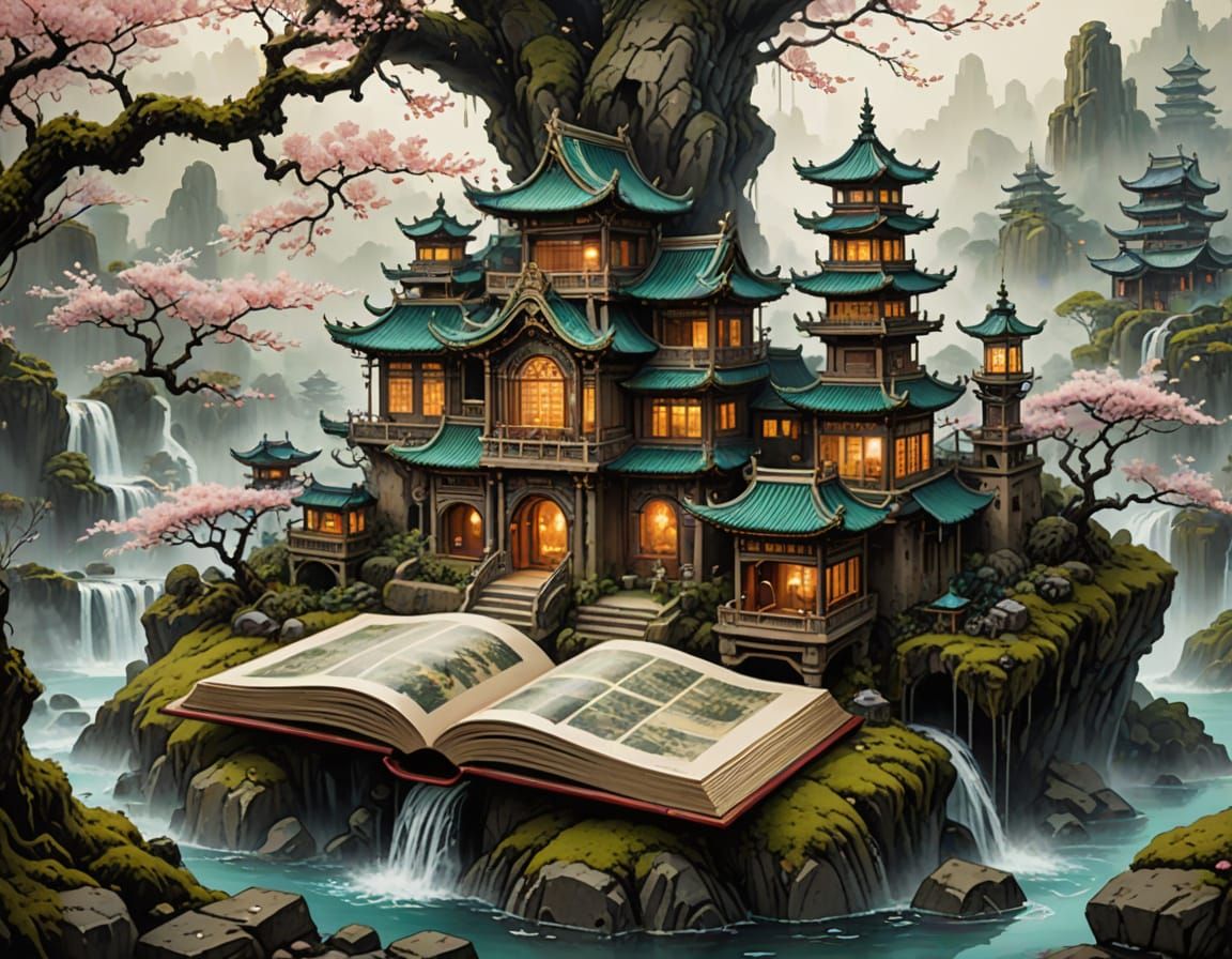 Steampunk City Emerges from Book in Zen Garden