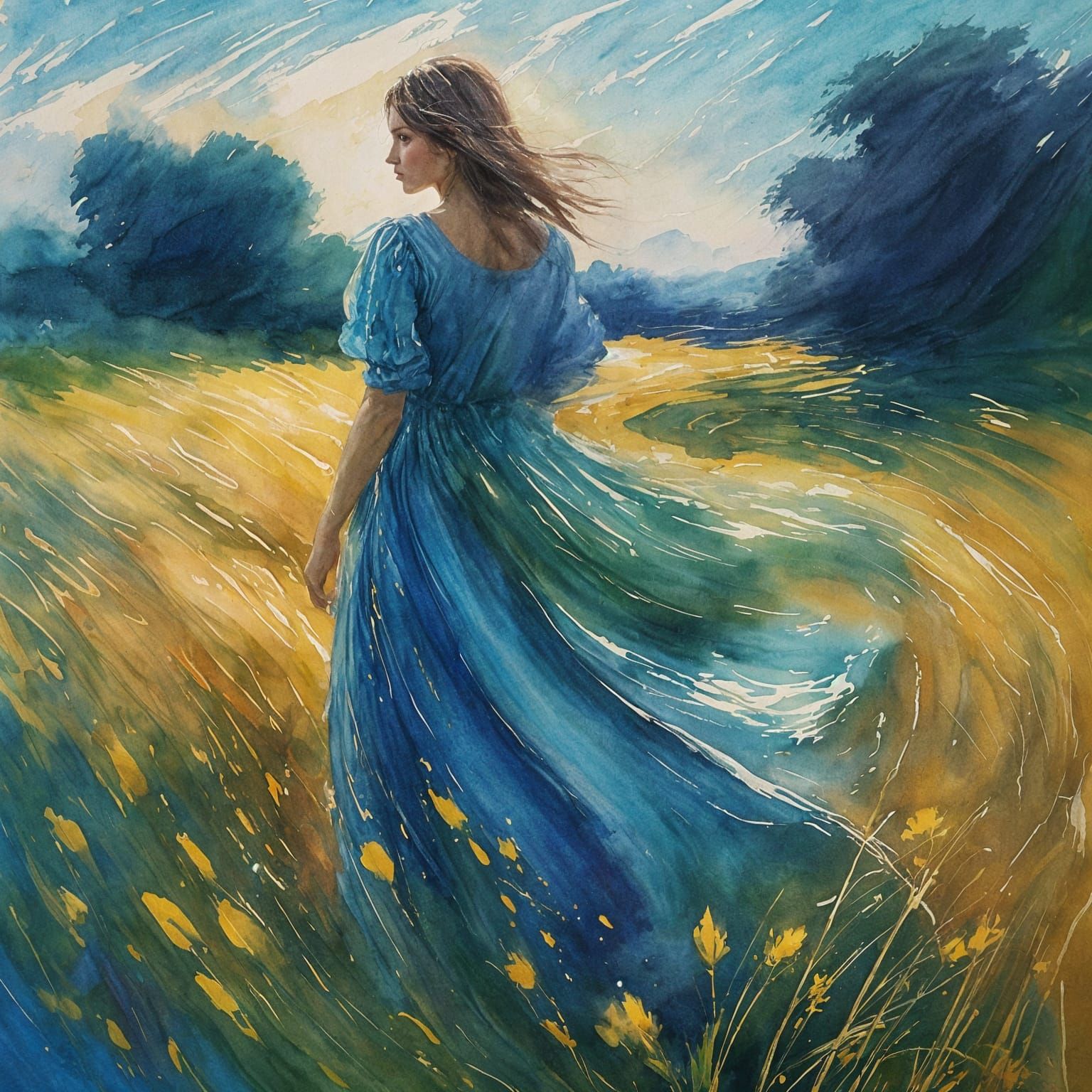 Double Exposure Gouache Watercolor Impressionist Masterpiece