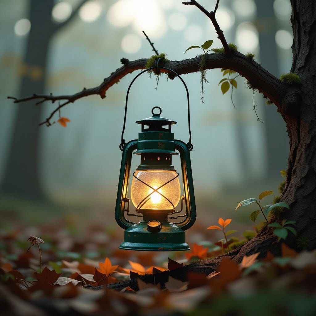 Weathered Green Lantern in Woods 3D Render