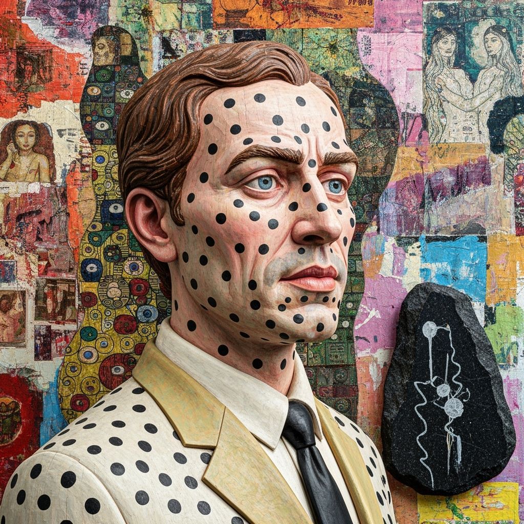 Polka Dot Man: Klimt-Inspired Wood Sculpture