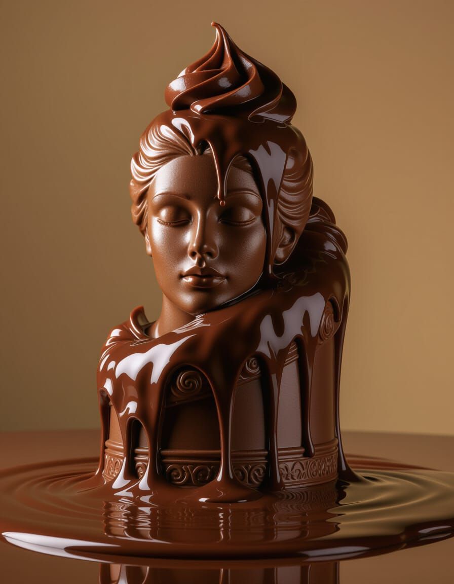 Melting Chocolate Baroque Sculpture in Studio Lighting
