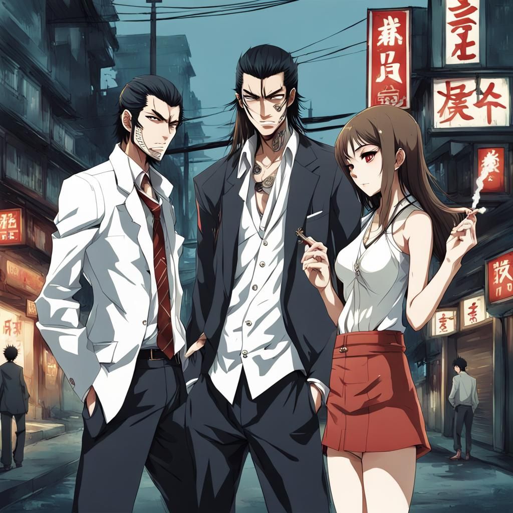 Anime Yakuza Couple Smoking in Town