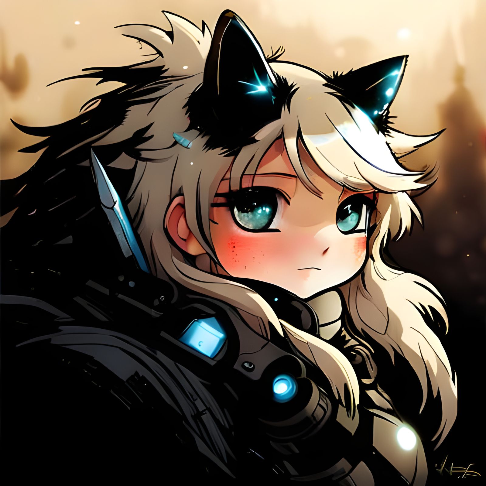 Mythical Cat Girl with Glowing Eyes, Detailed Artwork