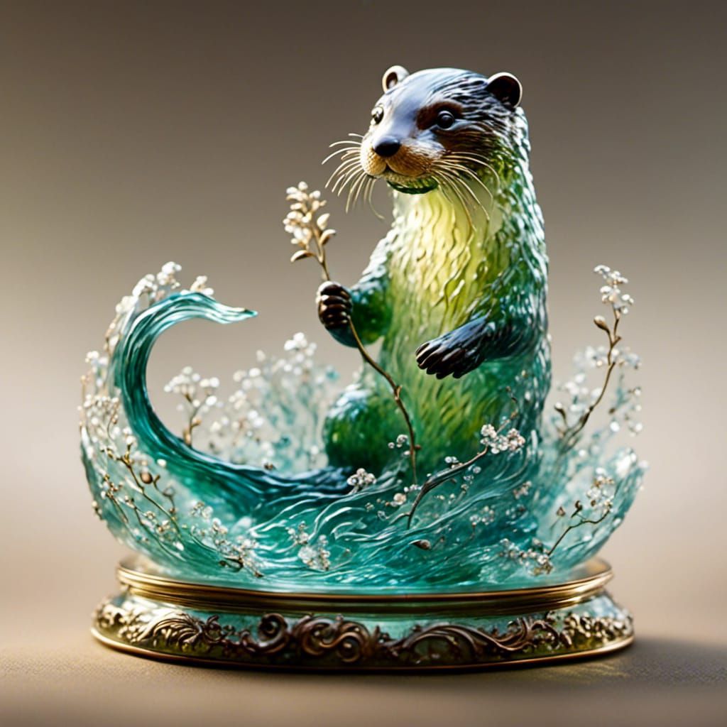 Ethereal Glass Otter Sculpture in Fantasy Style