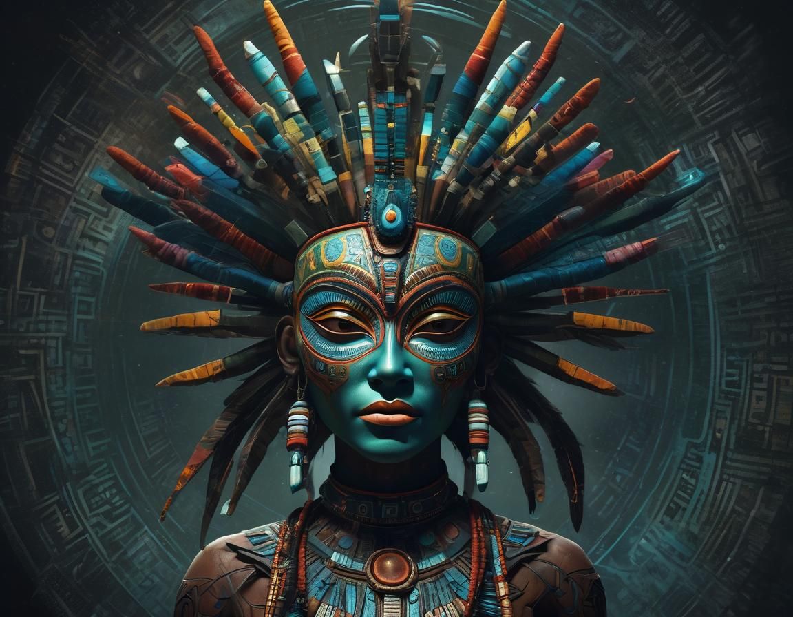 Alien Kachina Mask in Mystical Digital Portrait