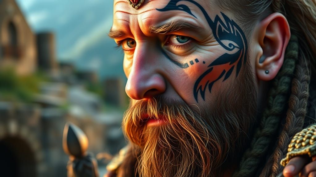 Celtic Clan Chief Portrait in Contrasting Colors