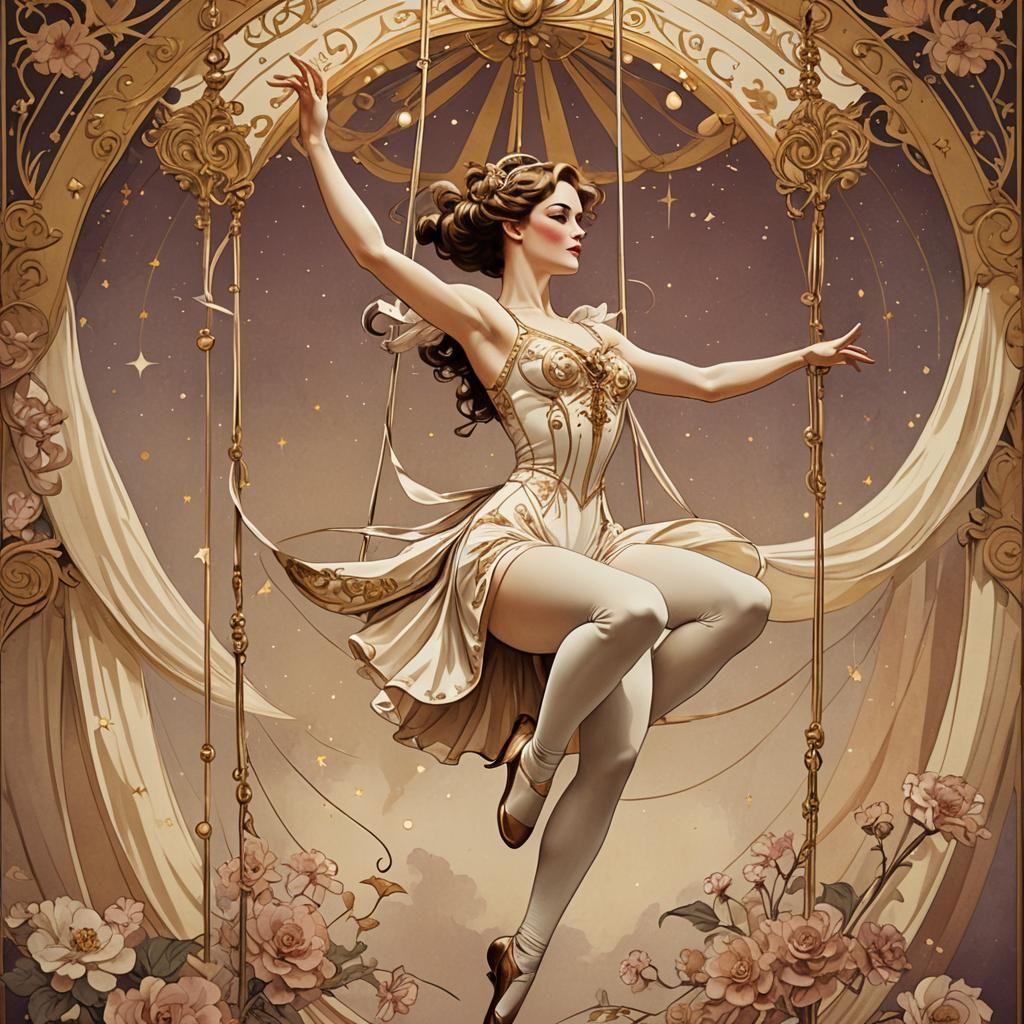 Art Nouveau Acrobat on Circus Trapeze